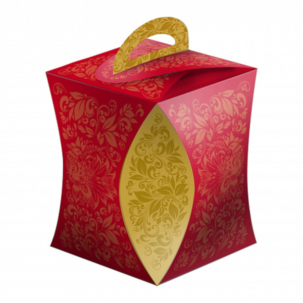 Коробка для кулича (d90хh130мм) "Узор хохломы красный"