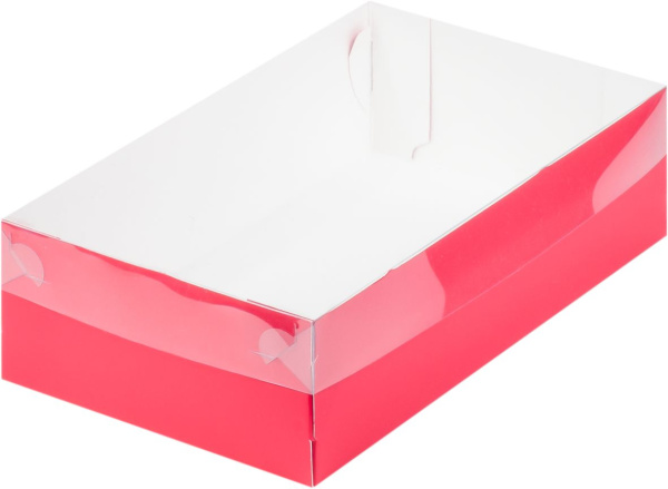 Коробка 250х150х70мм Красная матовая для зефира с пласт. крышкой