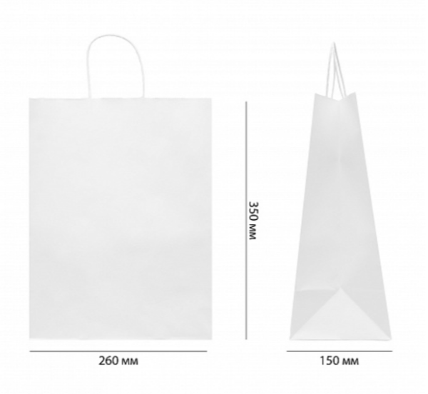 Пакет белый 26х15х35 см, с кручеными ручками и прямоугольным дном