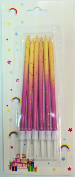 Свечи для торта 6шт 12см Цвет: Коралловый  ( MIX 5)