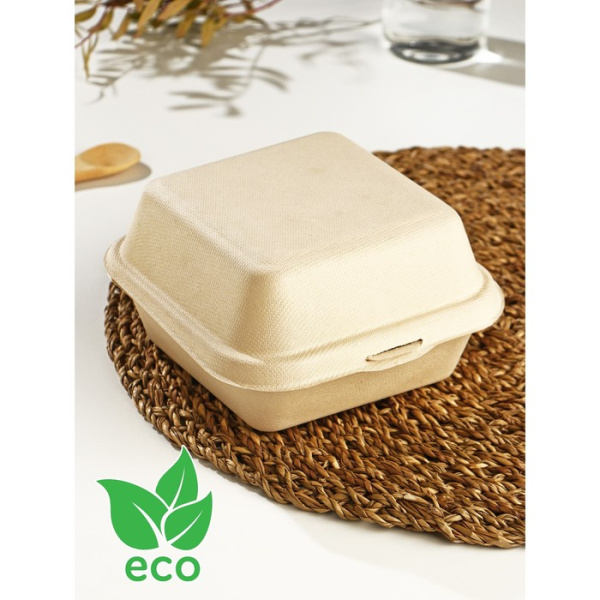 Коробка для бенто-торта из сахарного тростника 450мл 155*150*8см крафт