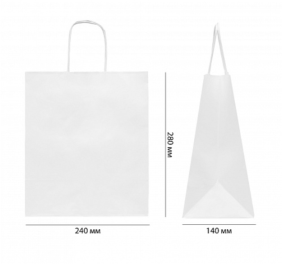 Пакет белый 24x14x28 см, с кручеными ручками и прямоугольным дном