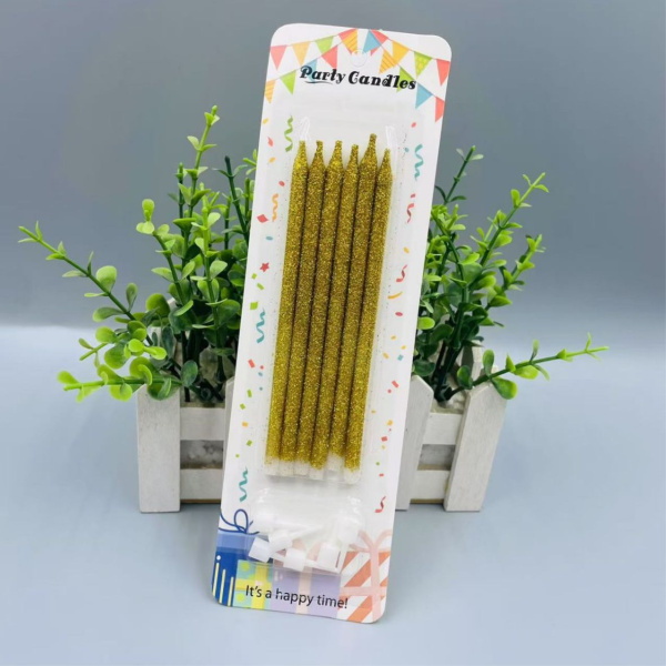 Свечи для торта, цвет золотой с блестками 6шт