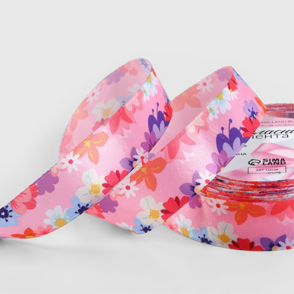 Лента атласная «Розовый букет», 25 мм × 23 ± 1 м