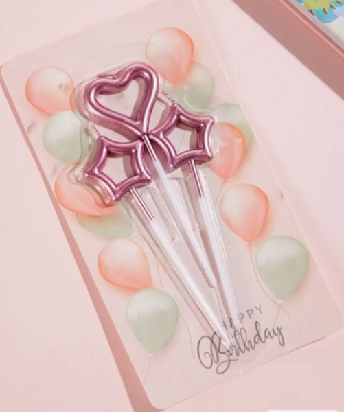 Свечи для торта Сердце и Звезды цвет: Розовый