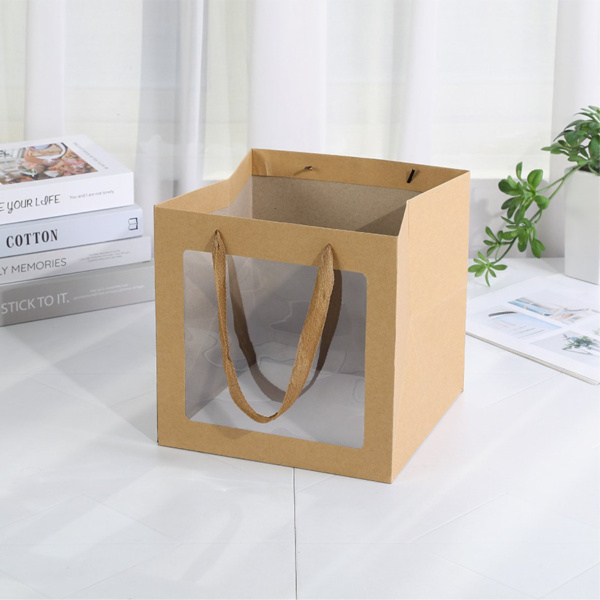 Пакет картонный Крафтовый 20х20х20см,  с окном 1шт