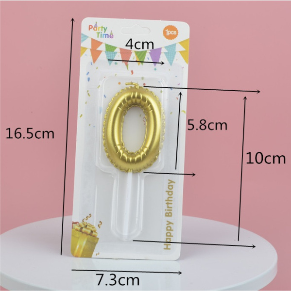 Свеча для торта Цифра-0, воздушный шарик, Золотая 5,8см