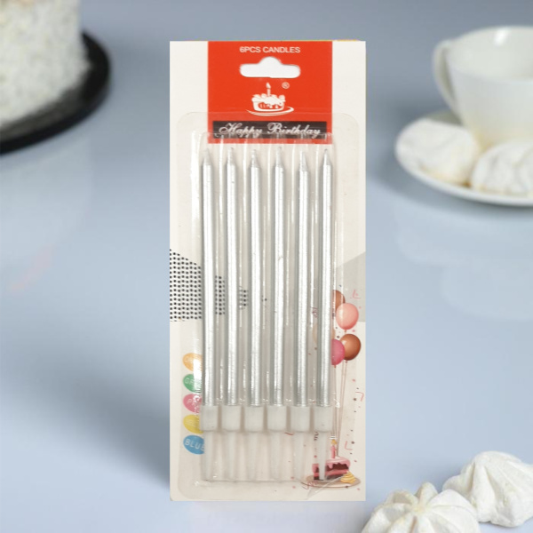 Свечи для торта 6шт 10см цвет: серебряный