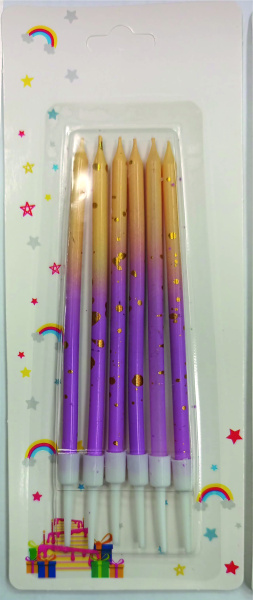 Свечи для торта 6шт 12см Цвет: Сирень ( MIX 1)