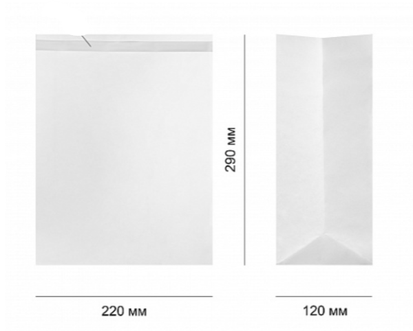 Пакет белый 22х12х29см, с прямоугольным дном
