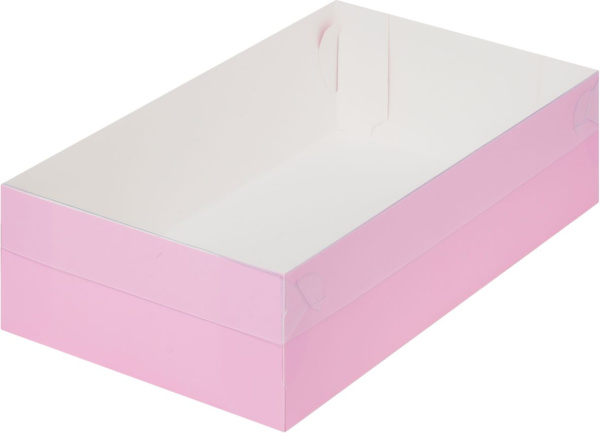 Коробка 250х150х70мм Розовая матовая для зефира с пласт. крышкой