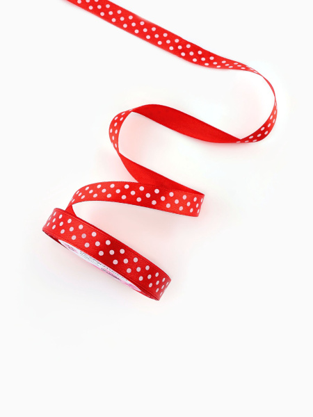 Лента атласная «Горошек», 15 мм, 23±1 м, красная №026