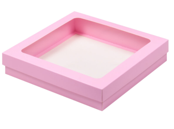 Коробка 200х200х40 для клубники в шоколаде, Розовая матовая