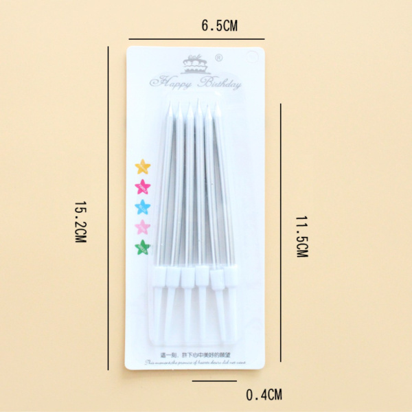 Свечи для торта 6шт 10см цвет: серебро