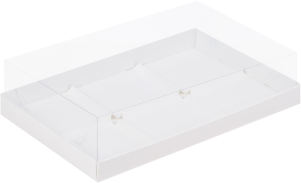 300х195х80 мм белая Коробка под муссовые пирожные с пластиковой крышкой