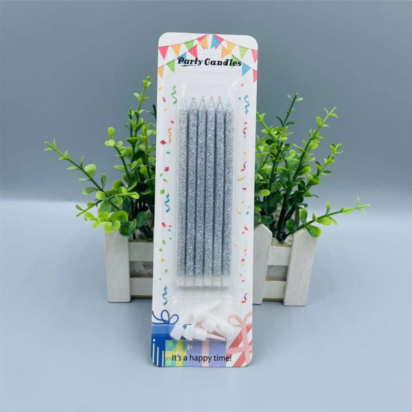 Свечи для торта, цвет серебро с блестками 6шт