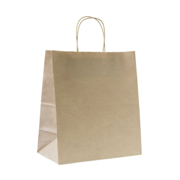 Пакет крафт 22х12х25 см, с кручеными ручками и прямоугольным дном