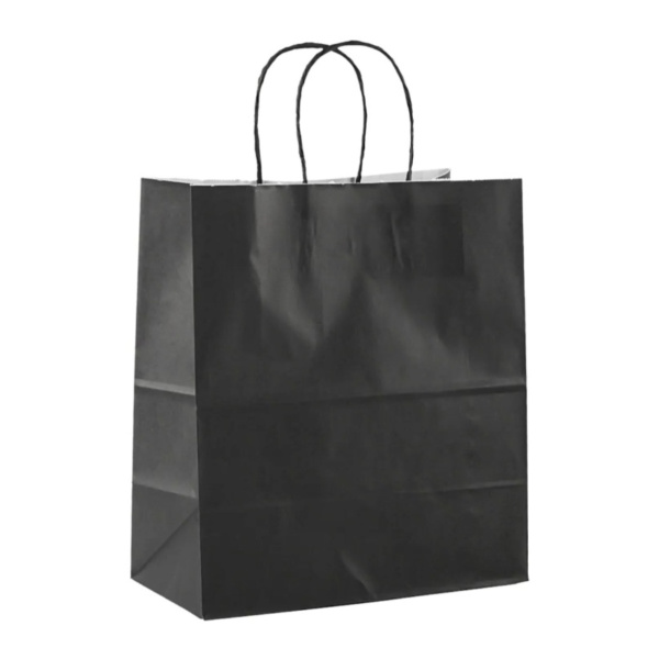 Пакет бумажный 24х14х28 см, с кручеными ручками, черный