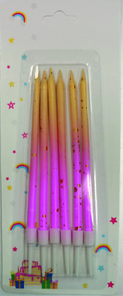 Свечи для торта 6шт 12см Цвет: Розовый ( MIX 4 )