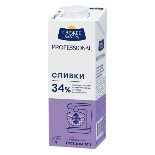 Сливки Свежее Завтра 34% 1л