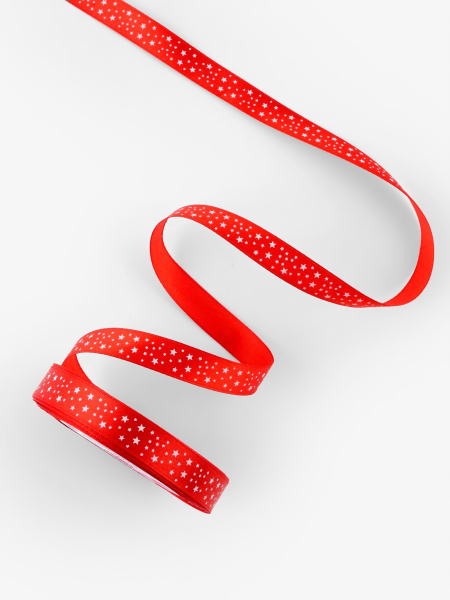 Лента атласная «Звёзды», 15 мм, 23±1 м, красная №026