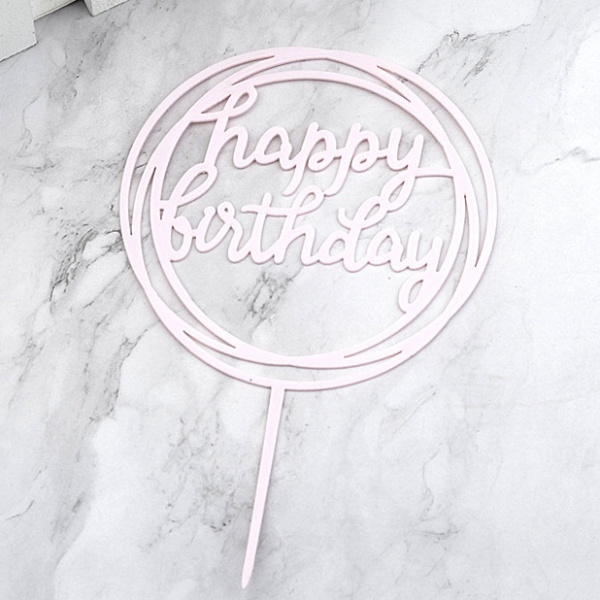 Топпер на торт Happy Birthday розовый