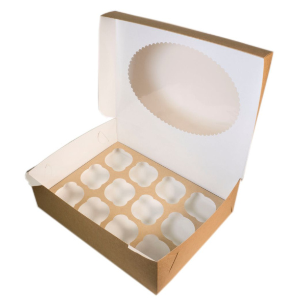 Упаковка крафт двухсторонняя, 350x250x100мм, на 12 капкейков