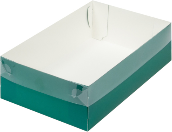 Коробка 250х150х70мм Зеленая матовая для зефиров с пласт. крышкой