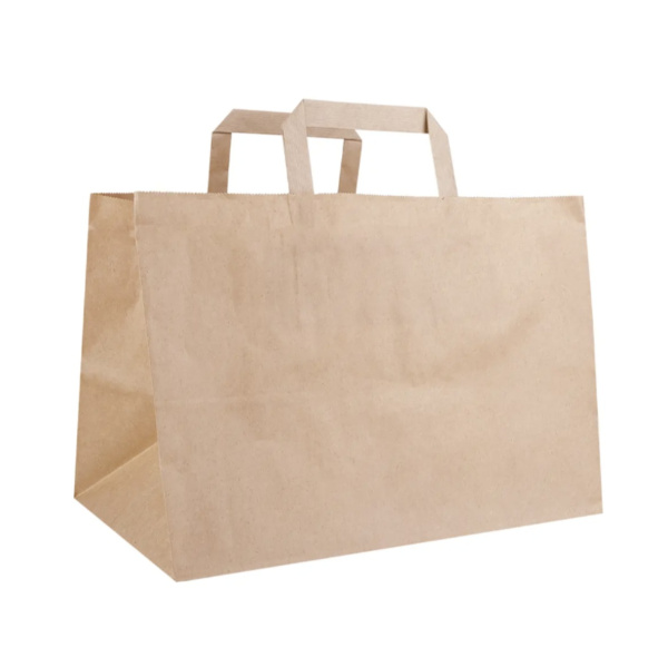 Пакет крафт 32х20х22см, с плоскими ручками и прямоугольным дном