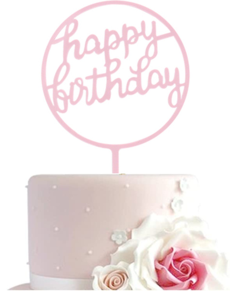 Топпер розовая для торта акриловый 10х15см круг