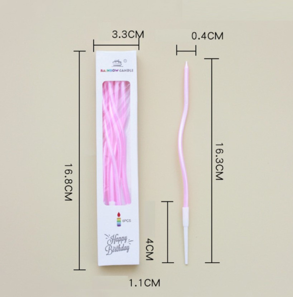 Свечи для торта ВОЛНА 6шт 10см цвет: светло-розовый